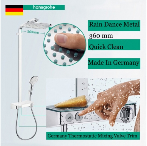 Hansgrohe Shower Faucet 27287 Thermostatic Dual Shower Head Rain Dance Rainfall Shower Head 360 mm Hand Held Shower Heads 3 Spray