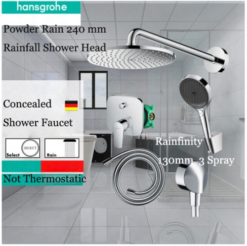 Hansgrohe Shower Heads Concealed 31454 & 27607 Powder Rain Rainfall Shower Head 240 mm Handheld Shower Head 3 Spray