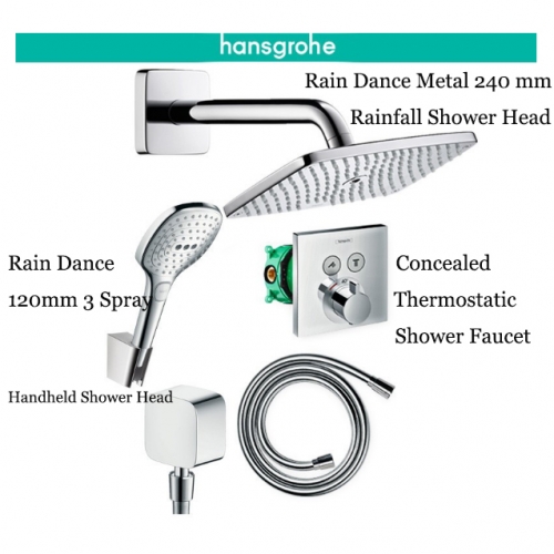 Hansgrohe Shower Heads Concealed 15763 & 27375 Thermostatic Double Raindance Rainfall Shower Head 240 mm Handheld Shower Head 3 Spray