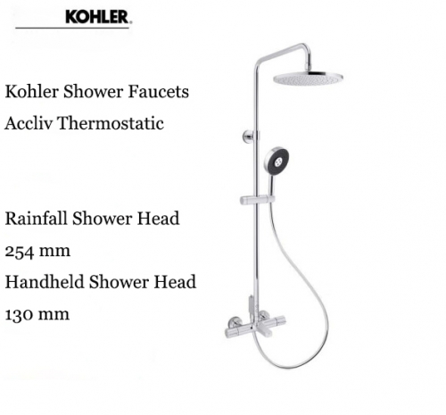 Kohler Shower Faucets 33091T Thermostatic Accliv Best Rain Shower Head 245 mm Tub Spout Hand Held Shower Heads 130 mm 3 Models Spray