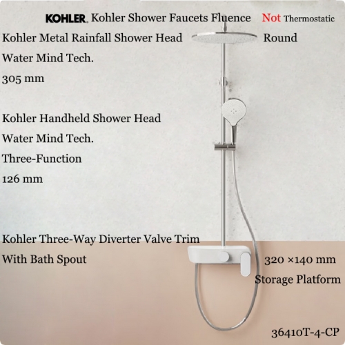 Kohler Shower Faucets 36410T Fluence High Pressure Shower Heads 305 mm Handheld Shower Head 126 mm 3 Modes Spray with Tub Spout