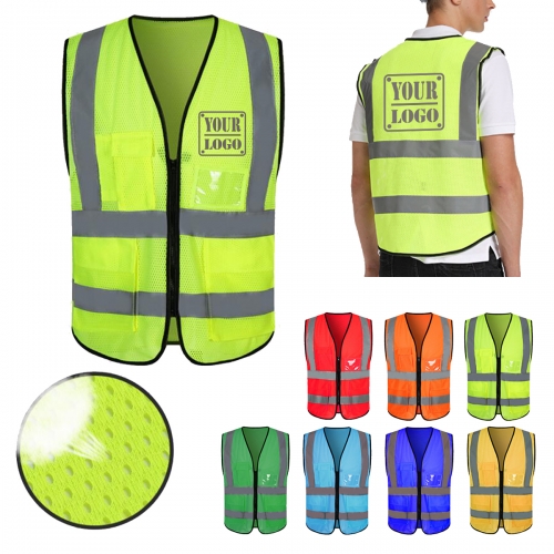 Reflective Safety Mesh Vest with Multi-Pockets
