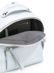 light blue leather mini backpack with customised internal logo patch