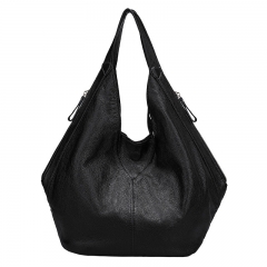 genuine cowhide black color quality ladies hobo bag with magnet closure