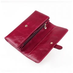 contrast color stitching and edge painting fashion functional oiled leather wallet