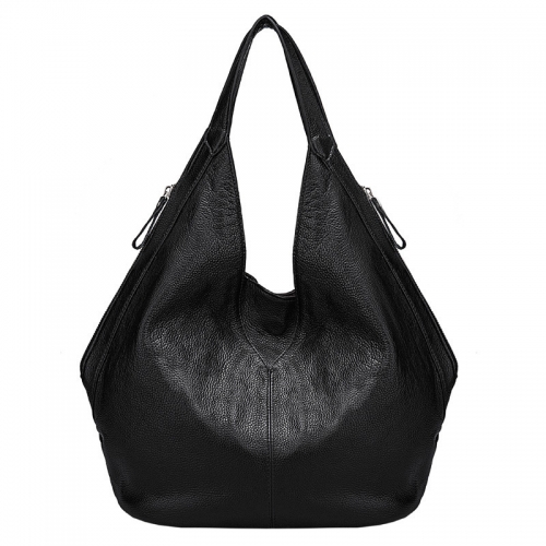 genuine cowhide black color quality ladies hobo bag with magnet closure