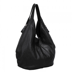 genuine cowhide black color quality ladies hobo bag with magnet closure