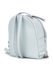 light blue leather mini backpack with customised internal logo patch