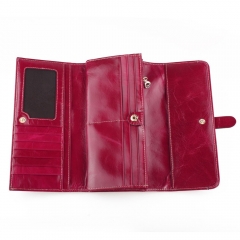 contrast color stitching and edge painting fashion functional oiled leather wallet