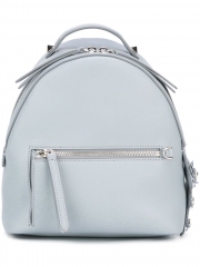 light blue leather mini backpack with customised internal logo patch