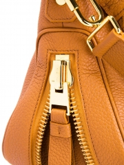 brown leather big zipper foldover cross body women bags with silver logo stamp