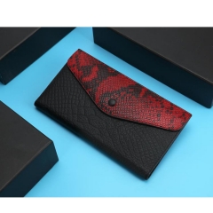 black and red snake embossed leather envelope fold wallet