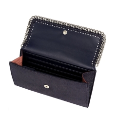 press stud flap closure genuine leather wallet