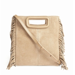 double carry handles custom branding fringes nude suede leather shoulder bags