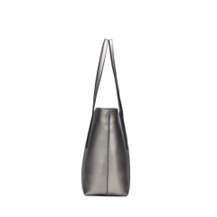 metallic silver color leather tote shoulder bag