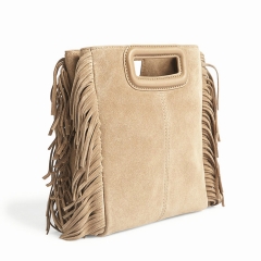 double carry handles custom branding fringes nude suede leather shoulder bags