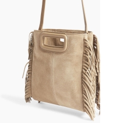 double carry handles custom branding fringes nude suede leather shoulder bags