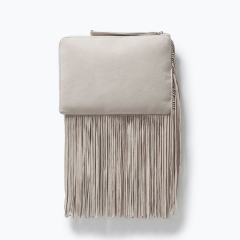 luxury suede leather handle fringe clucth