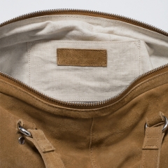 natural color suede leather and canvas lining messenger bag