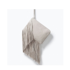 luxury suede leather handle fringe clucth