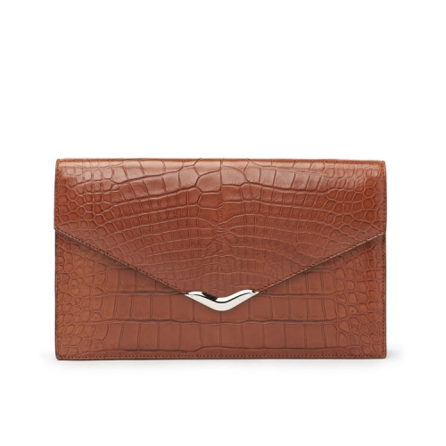 brown crocodile printed leather clutch small bag for women