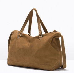 natural color suede leather and canvas lining messenger bag