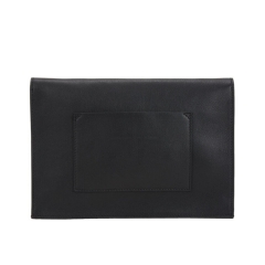 custom embossed logo black leather small lunch bag