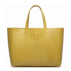 latest fashion yellow croc embossed leather tote bag