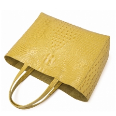 latest fashion yellow croc embossed leather tote bag