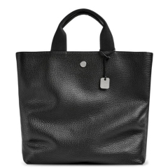 webbing handle and strap black pebbled leather document tote bag