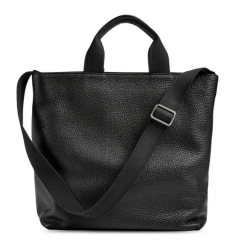 webbing handle and strap black pebbled leather document tote bag