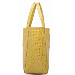 latest fashion yellow croc embossed leather tote bag