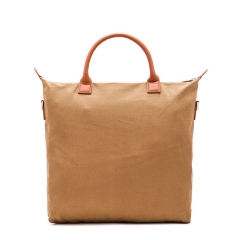 canvas and leather top handle tote bag with detachable shoulder strap