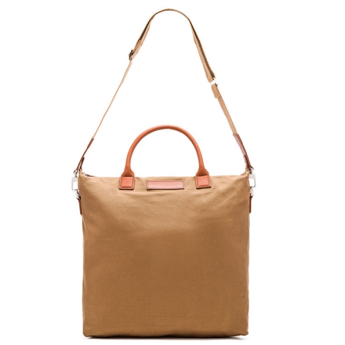 canvas and leather top handle tote bag with detachable shoulder strap