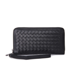 China supplier custom designer luxury gunmetal black men weave leather wallet