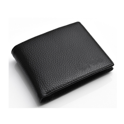 black casual style men soft pebbled leather slim wallet