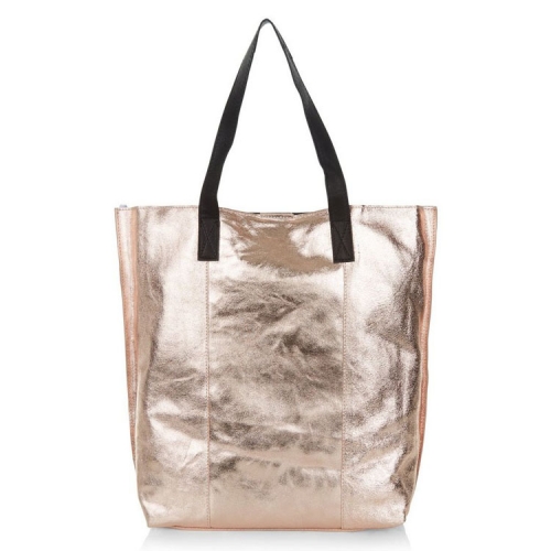 metallic finish real leather double handles wholesale female tote handbags