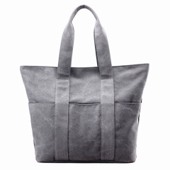 factory designer canvas tote bag with zipper pocket on the back women shopper