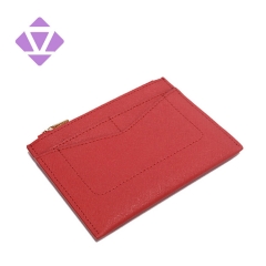 Red Credit Card Holder Slim Minimalist Wristlet Card Case Saffiano leather Lady Wallet with Zipper Pocket