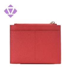 Red Credit Card Holder Slim Minimalist Wristlet Card Case Saffiano leather Lady Wallet with Zipper Pocket