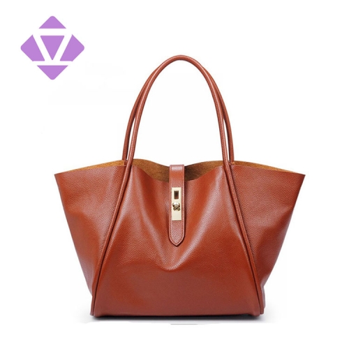 factory custom women soft grain leather raw edge and without lining inside tote bag ladies handbags