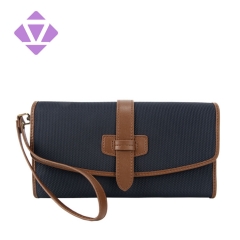 guanghzou classic stylish long leather wallet for men luxury canvas and leather trim small wristlet travel clutch purse