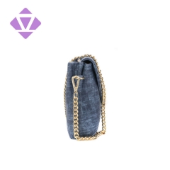 denim fabric clutch lock closure women fashion chain shoulder strap handbags