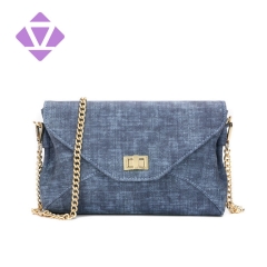 denim fabric clutch lock closure women fashion chain shoulder strap handbags