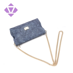 denim fabric clutch lock closure women fashion chain shoulder strap handbags