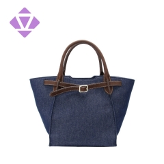 China manufacturer customized designer denim tote bag with leather handle stylish women handbags