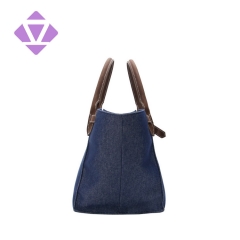 China manufacturer customized designer denim tote bag with leather handle stylish women handbags