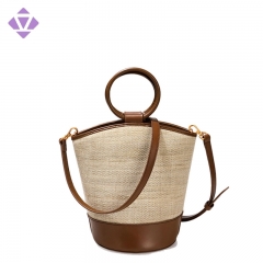 Europe new design simple fashion lady women canvas tote bag with leather handle leather trim