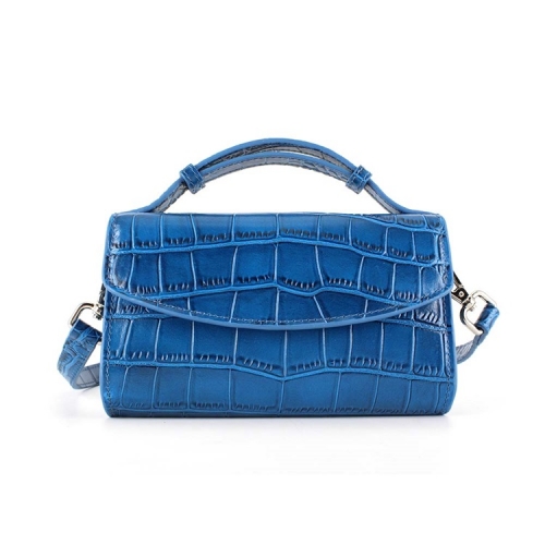 women fashion messenger bag blue crocodile printed cowhide leather cross body bag
