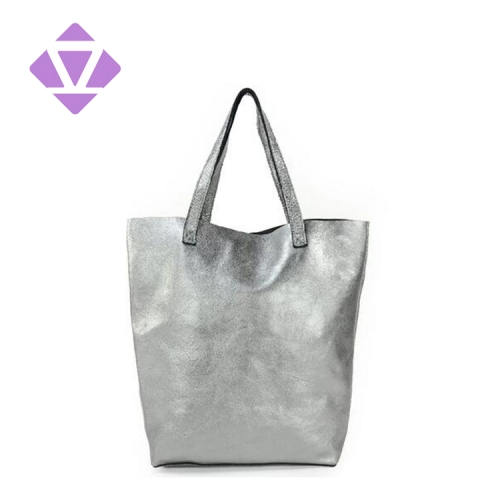 direct factory manufactured fashion female handbag metallic foil leather tote